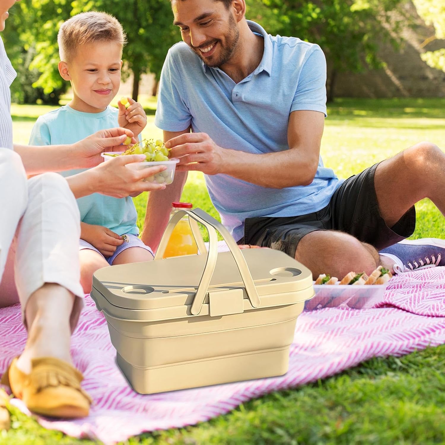 Foldable Picnic Basket | Large Capacity Camping Folding Basket with Table