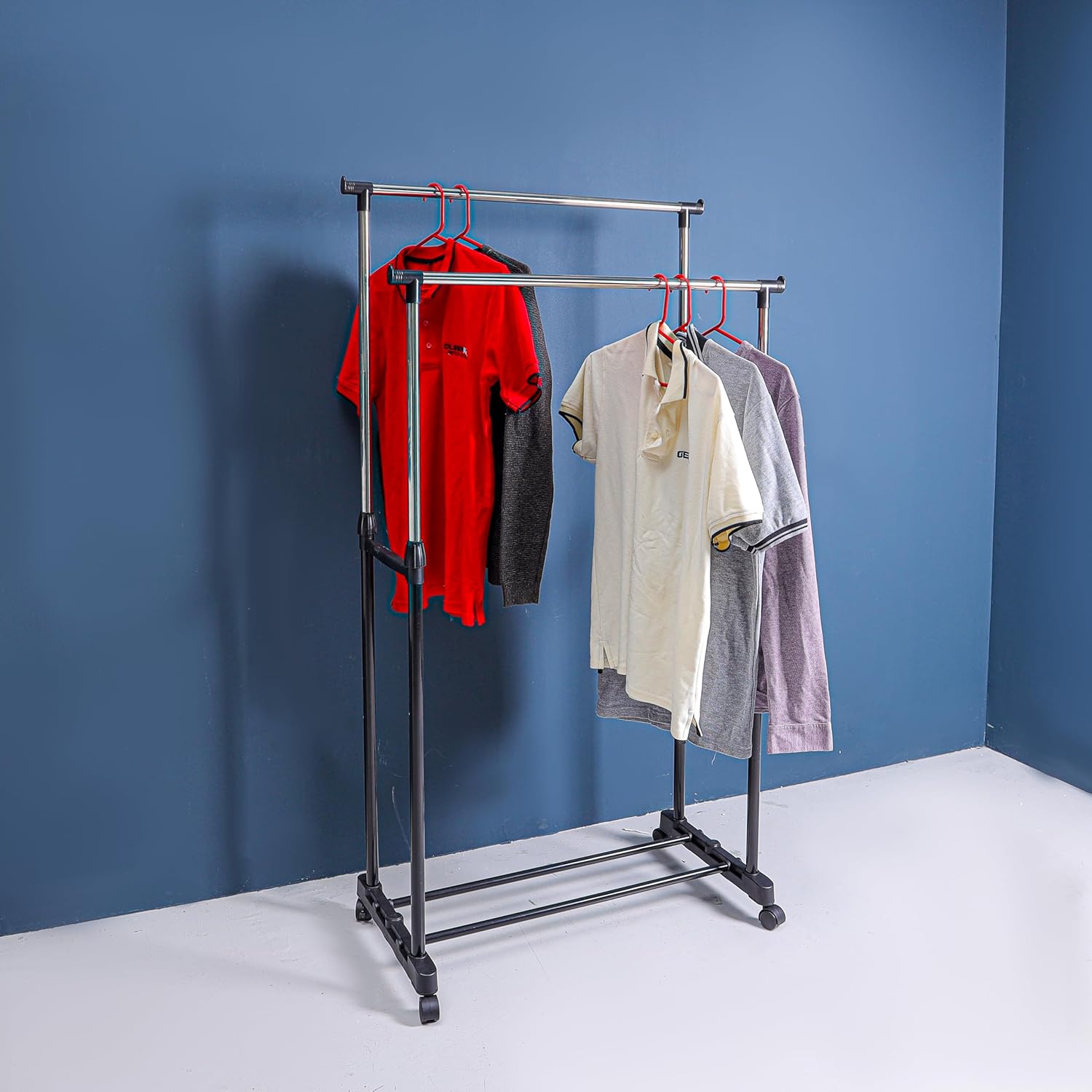 Double Rail Clothes Rack | Metal freestanding Clothes rail for display and storage