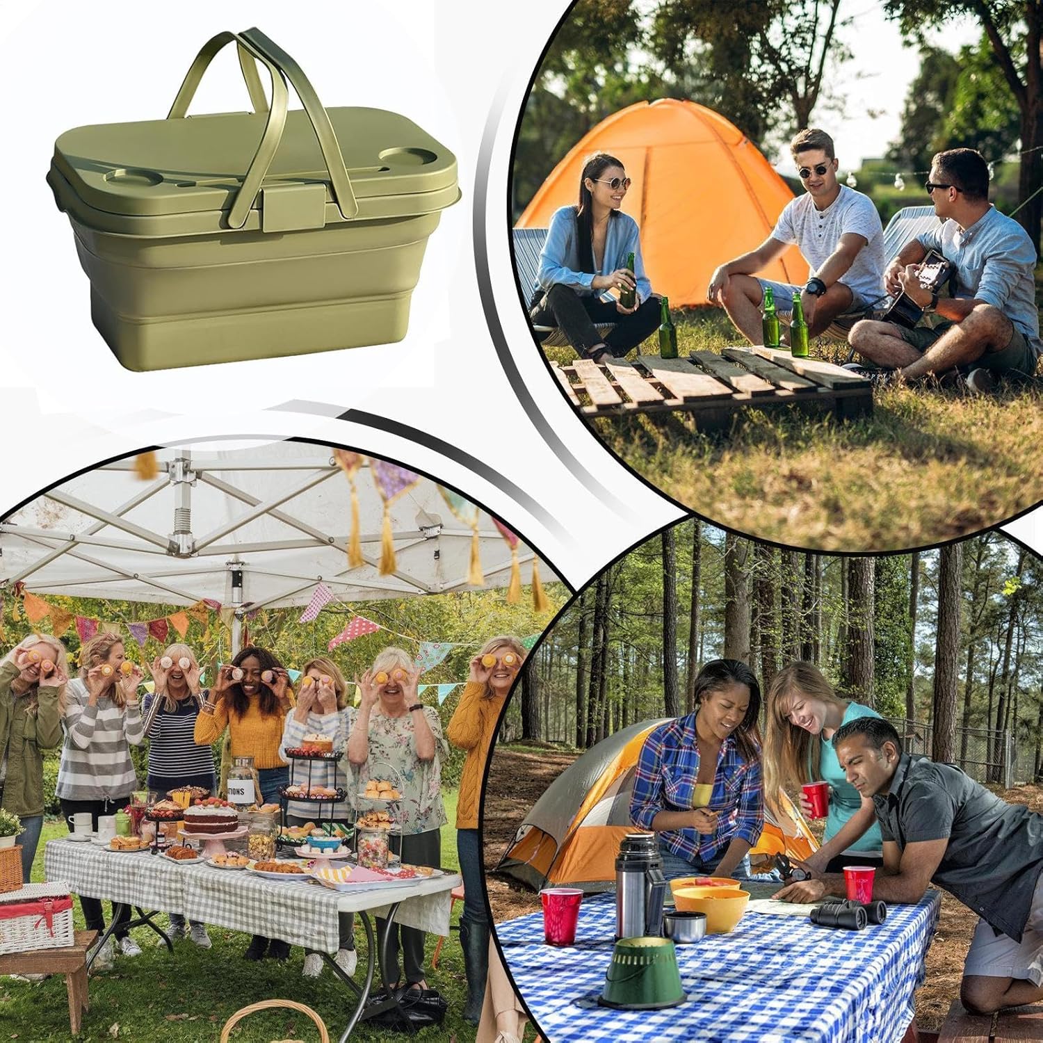 Foldable Picnic Basket | Large Capacity Camping Folding Basket with Table