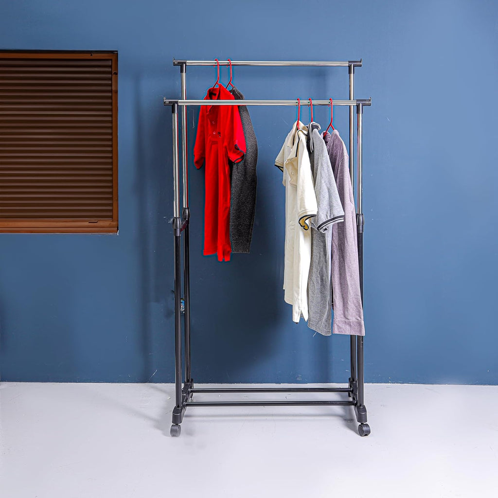 Double Rail Clothes Rack | Metal freestanding Clothes rail for display and storage