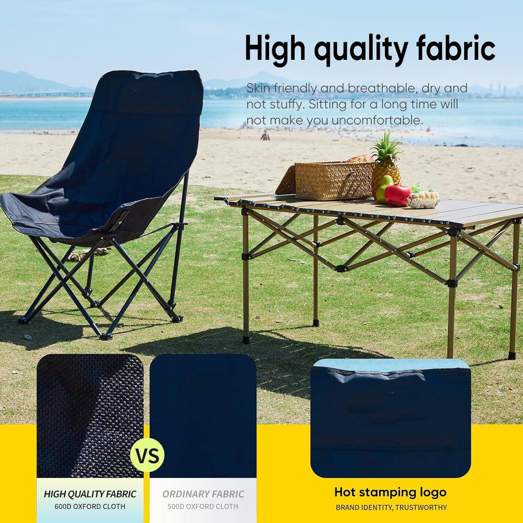 Portable Folding Camping Chair with High Back Upholstered Side Pocket Headrest