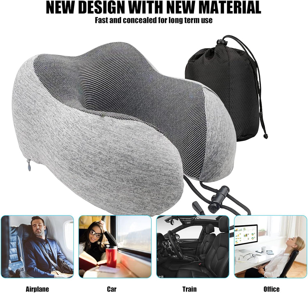 Travel Pillow 100% Pure Memory Foam Neck Pillow | Airplane Travel Kit Home Office Car &amp; Home Use
