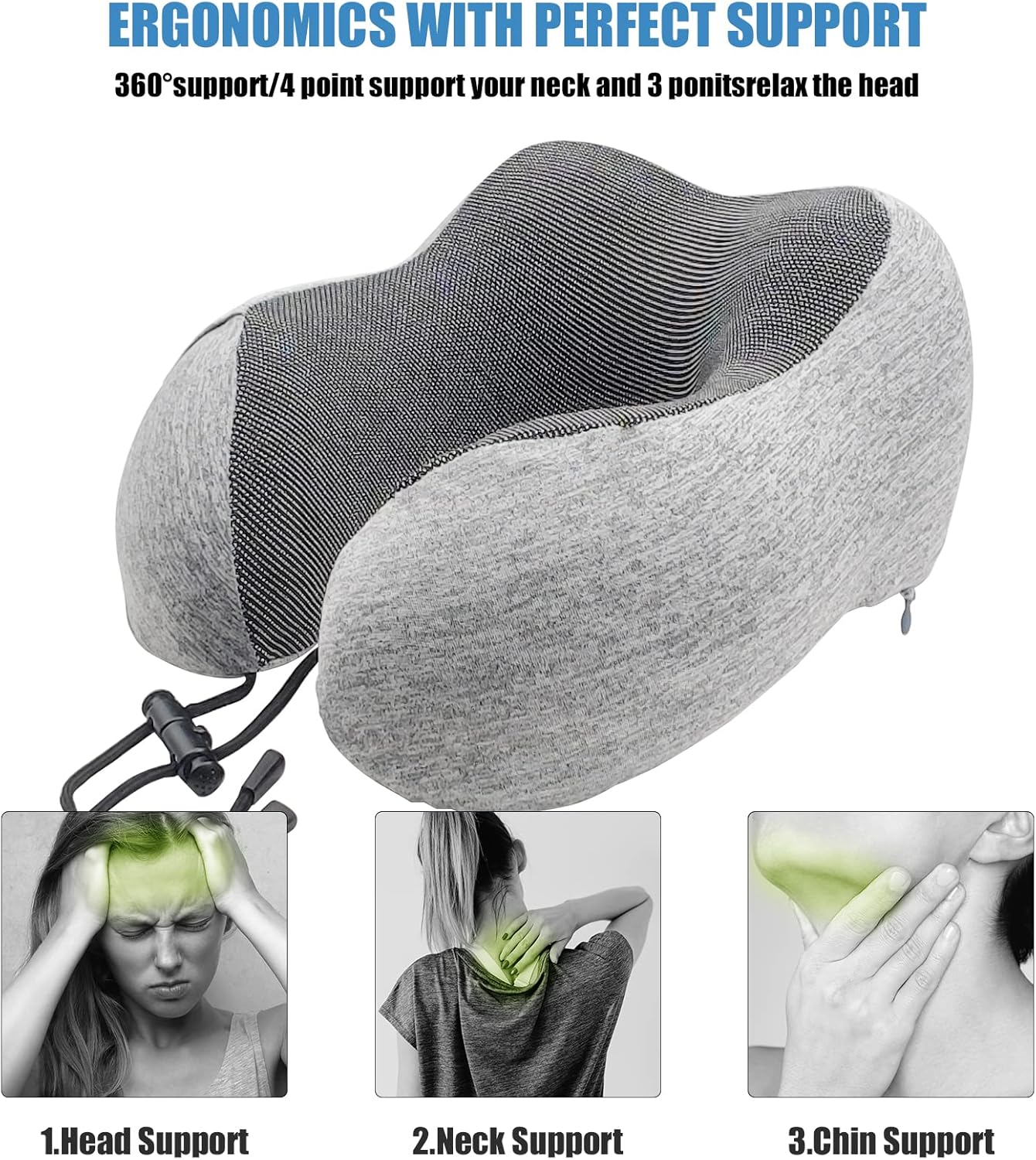 Travel Pillow 100% Pure Memory Foam Neck Pillow | Airplane Travel Kit Home Office Car &amp; Home Use