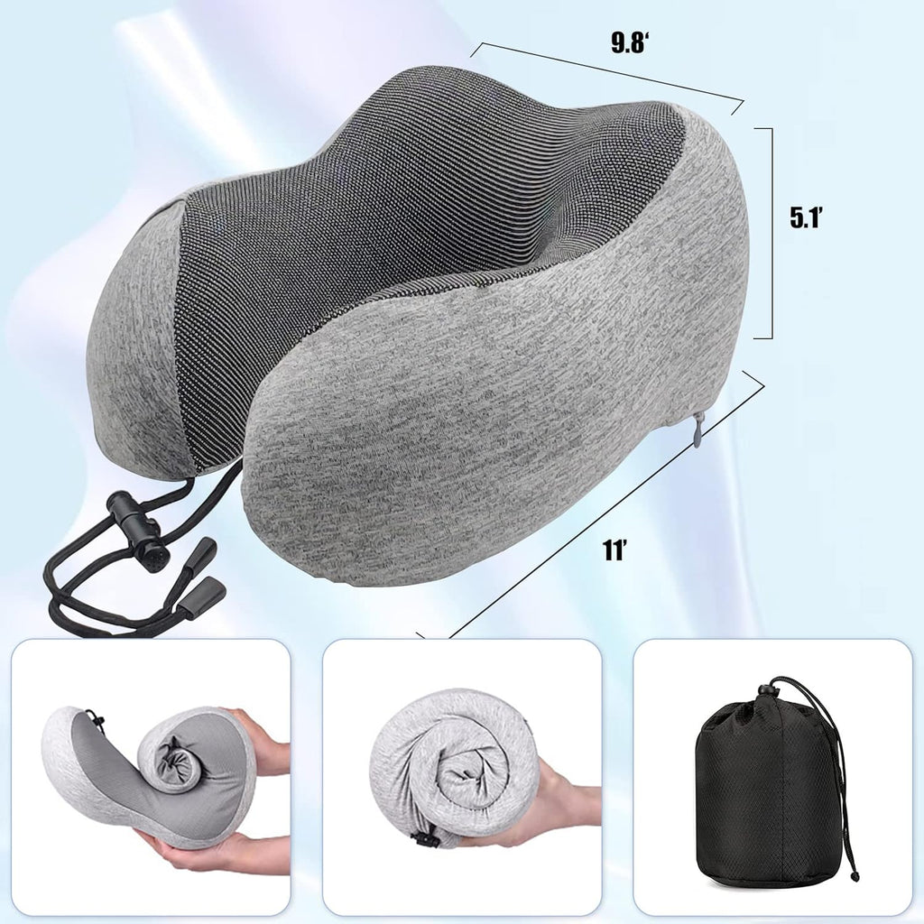 Travel Pillow 100% Pure Memory Foam Neck Pillow | Airplane Travel Kit Home Office Car &amp; Home Use