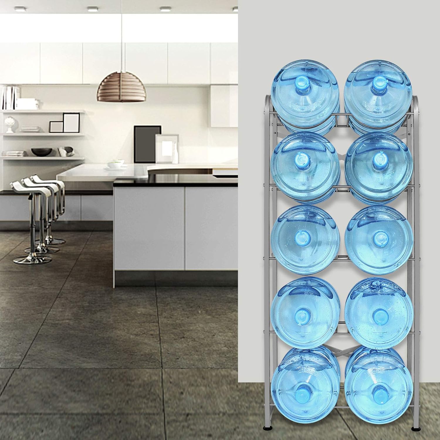 5 Tiers Heavy-Duty Water Cooler Jug Rack - 10 Bottles Holder
