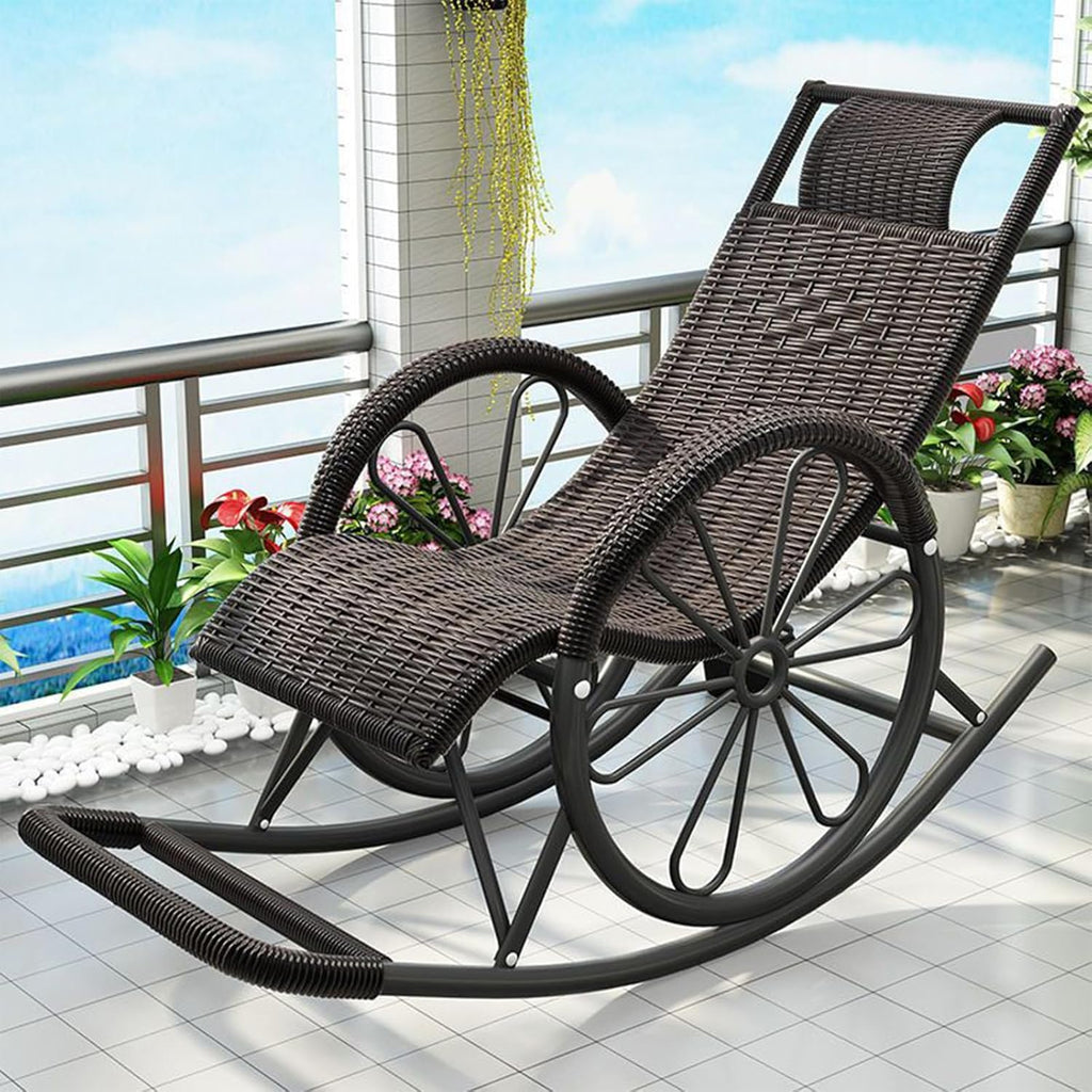 Outdoor rocking chair, high back rattan patio rocking chair