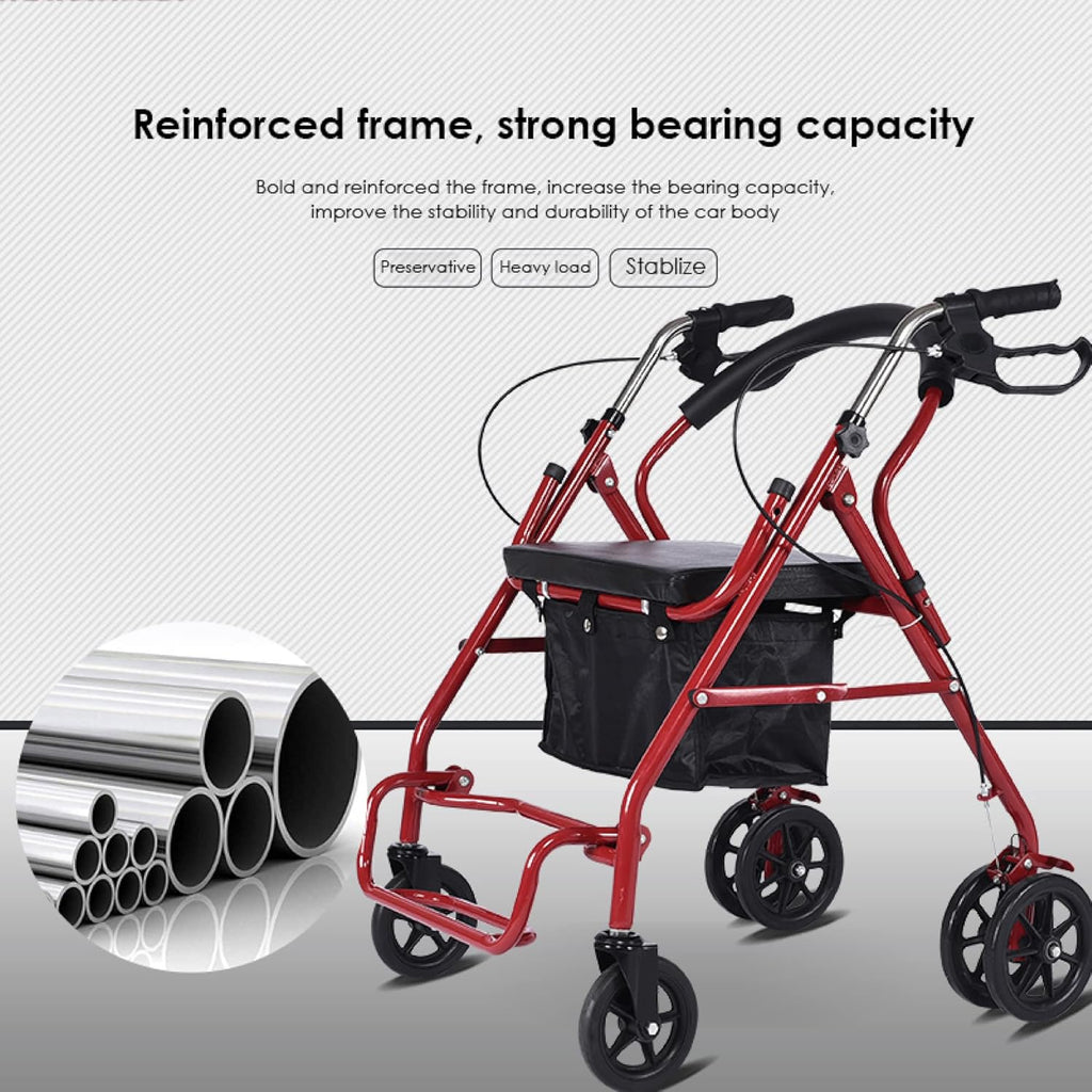 Folding Four Wheel Rollator, Lightweight Mobility Walker with Seat & Carry Bag