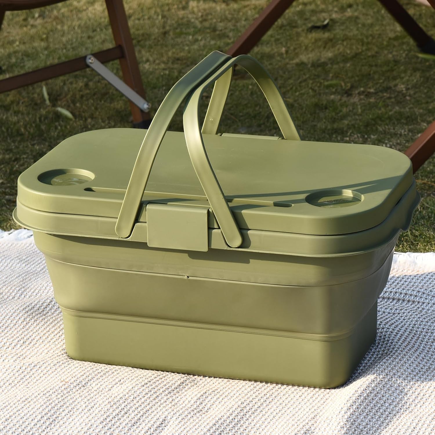 Foldable Picnic Basket | Large Capacity Camping Folding Basket with Table