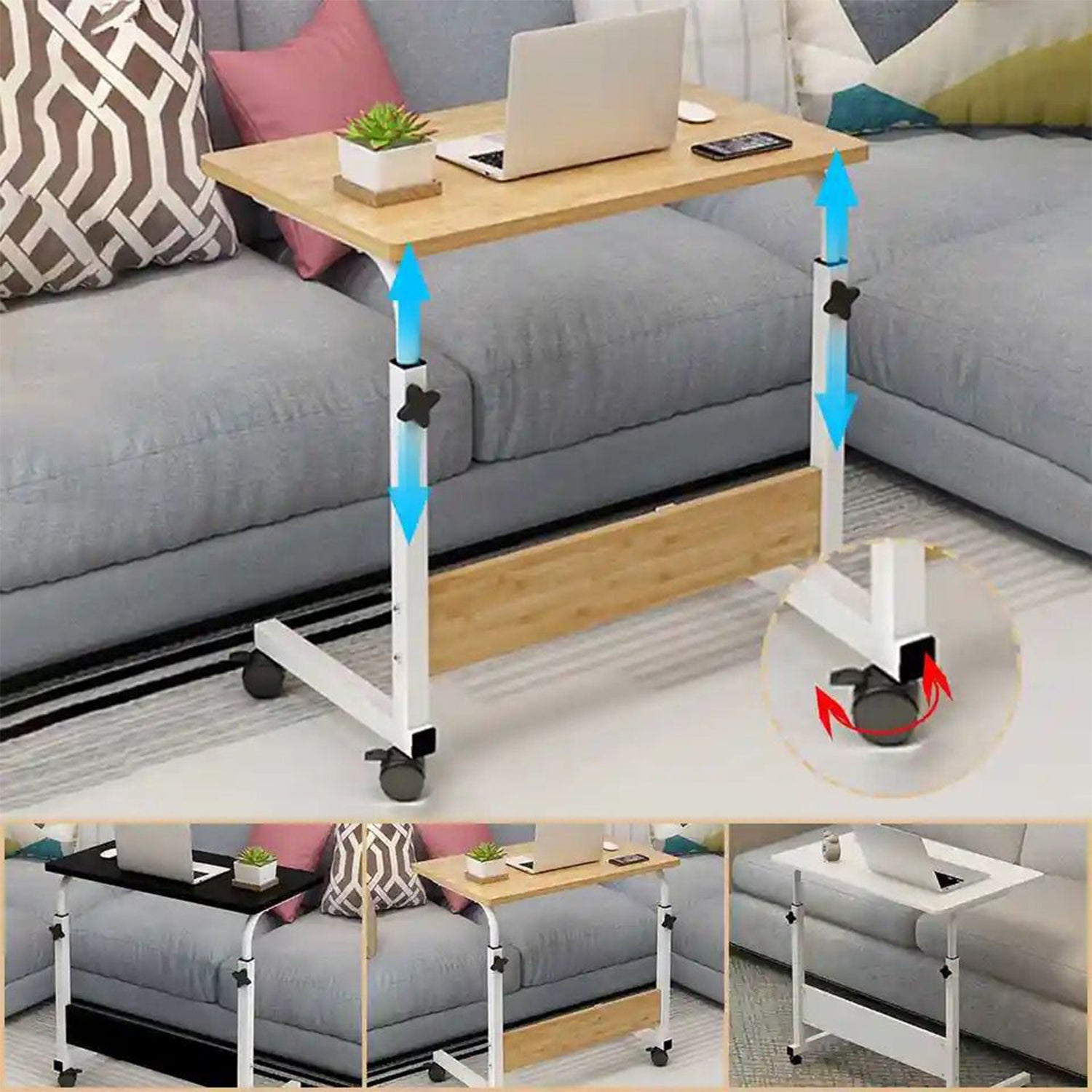 Adjustable Overbed Laptop Table with Wheels-KYAMSTORE