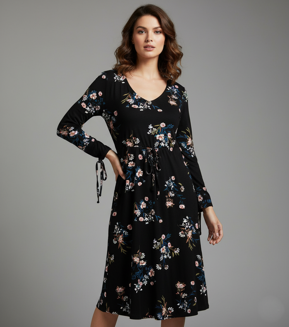 Ukay Find! Elegant Floral V-Neck Long-Sleeve Dress