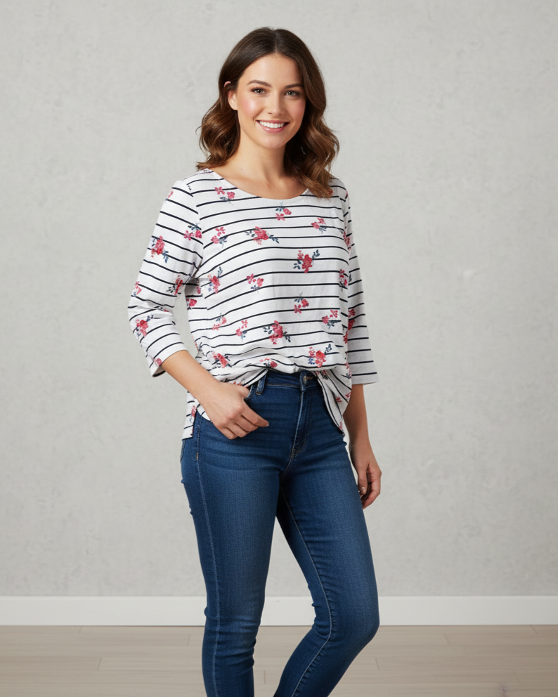 Ukay Find! Floral Stripe Ladies Blouse Top