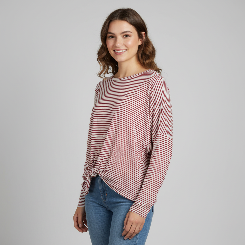 Ukay Find! Knotted Hem Ladies' Striped Blouse