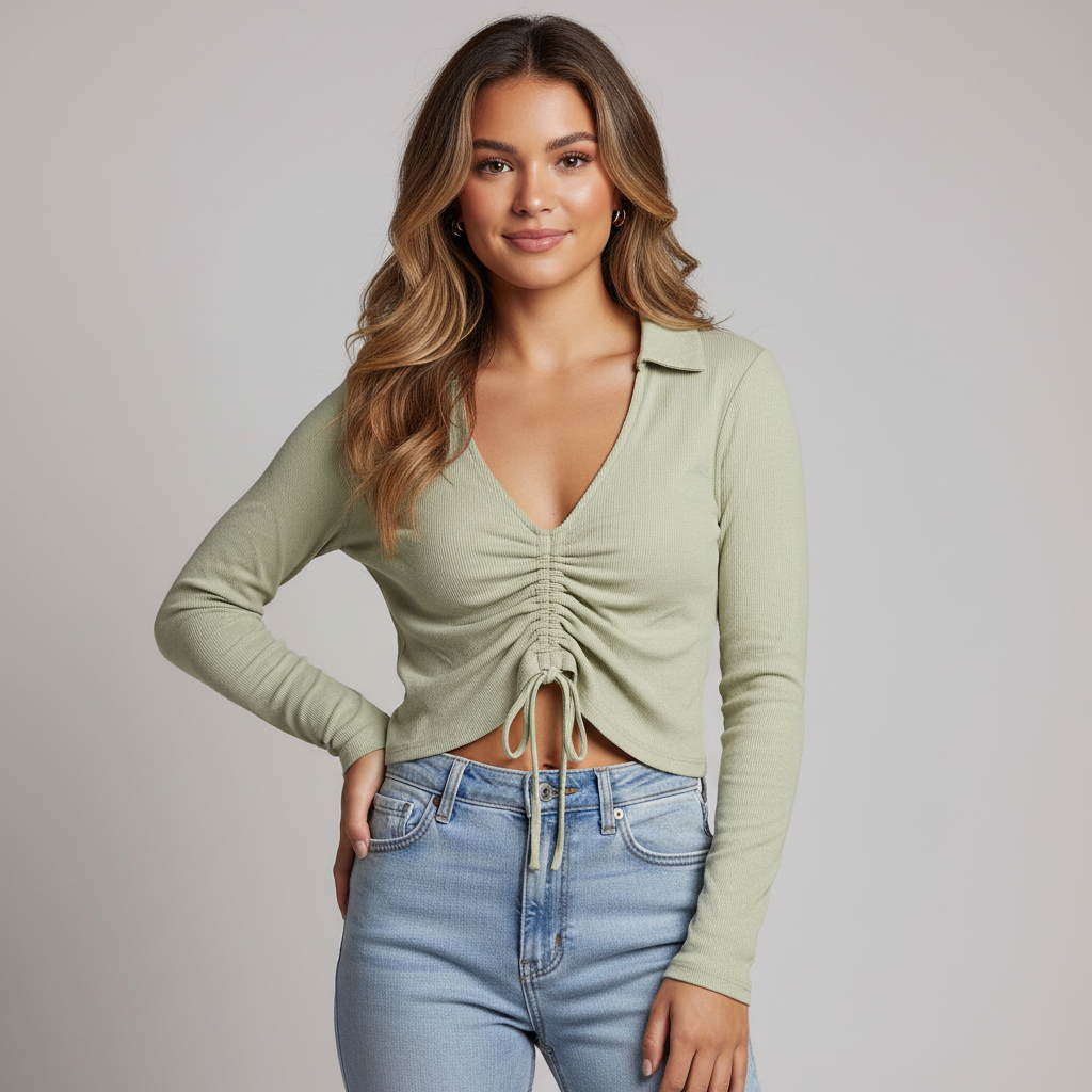 Ukay Find! Ruched Drawstring Polo Top