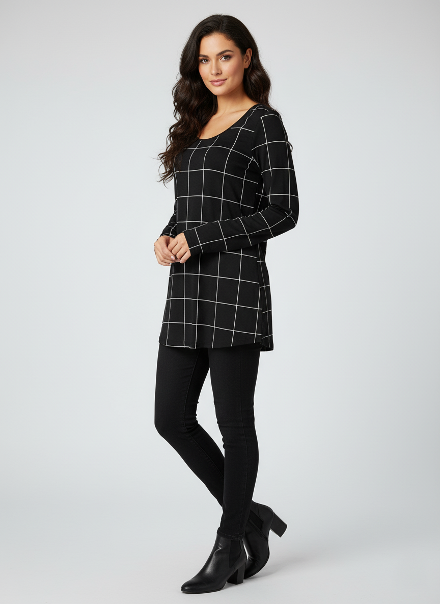 Ukay Find! Classic black and white checkered tunic top