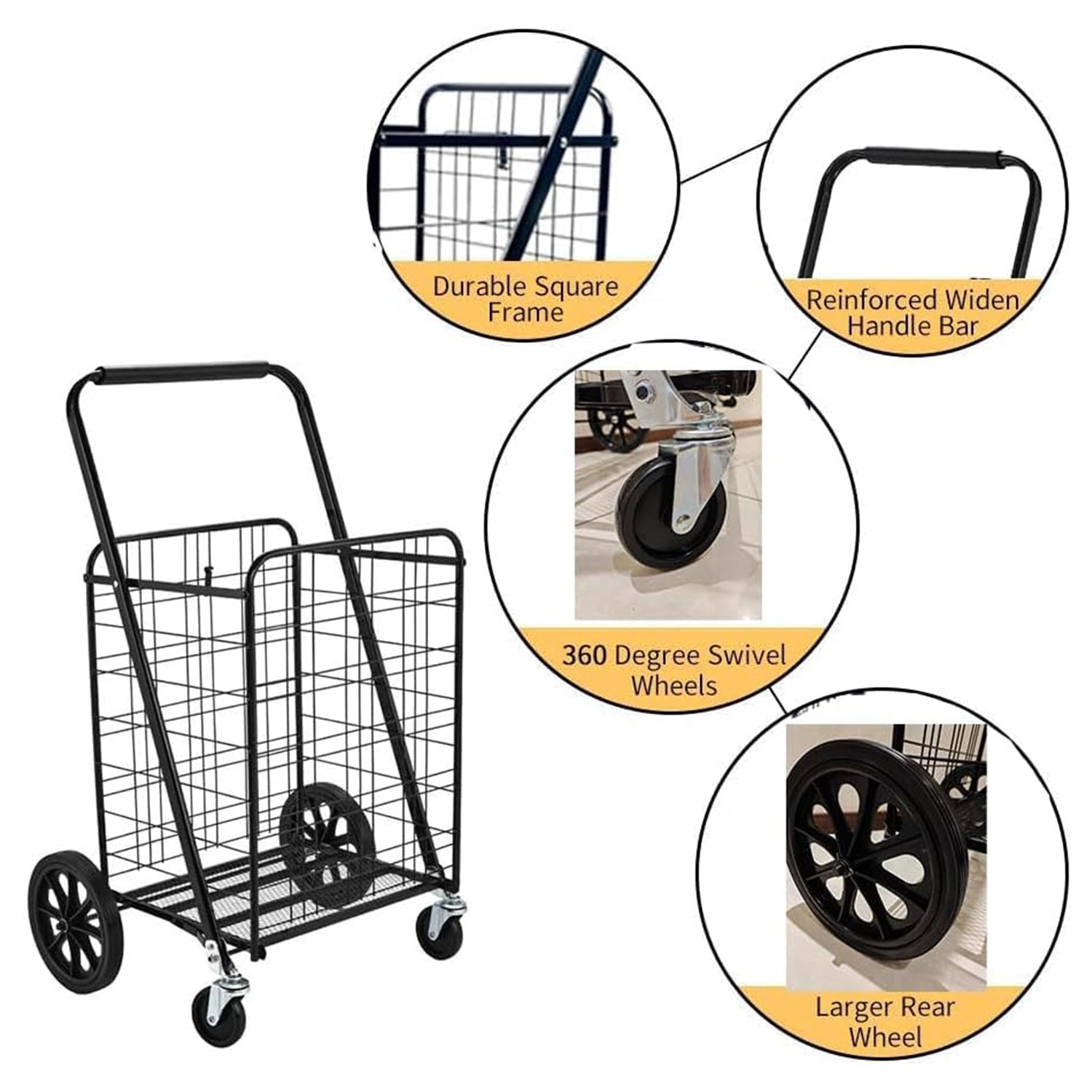 Heavy Duty Folding Shopping Cart with 360° Swivel Wheels-KYAMSTORE
