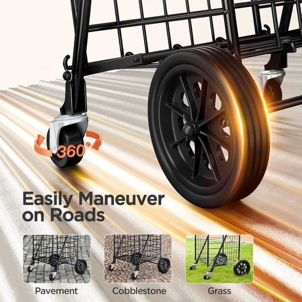 Heavy Duty Folding Shopping Cart with 360° Swivel Wheels-KYAMSTORE