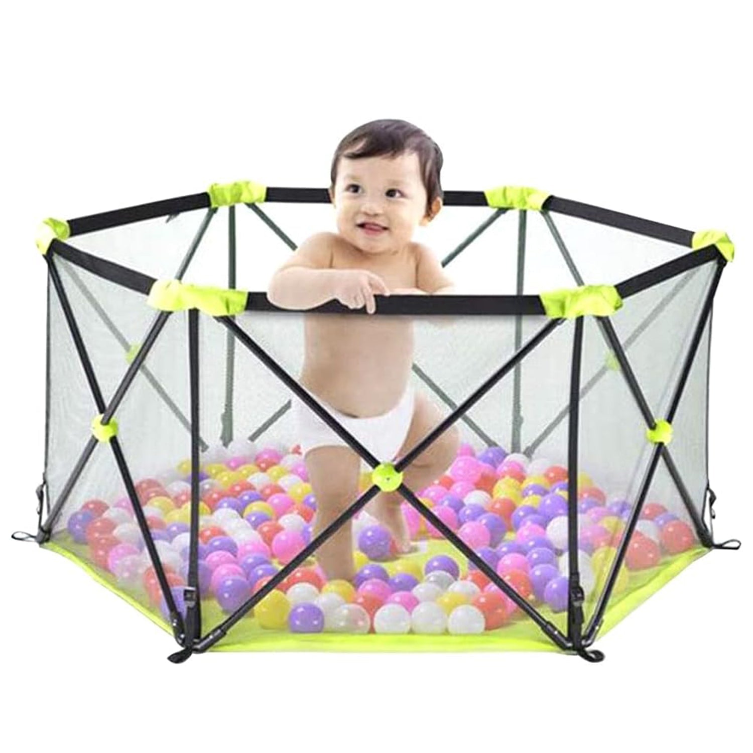 Portable Hexagonal Baby Playpen with Mesh Walls-KYAMSTORE