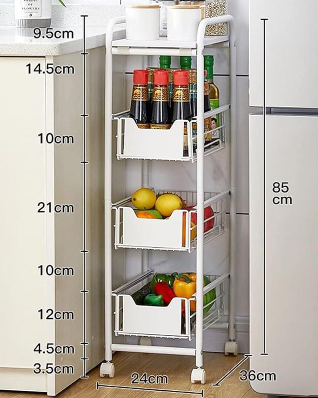 4 Slim Shelves Kitchen trolley-KYAMSTORE