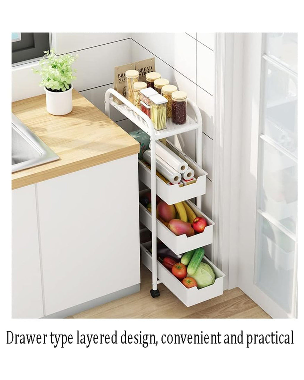 4 Slim Shelves Kitchen trolley-KYAMSTORE