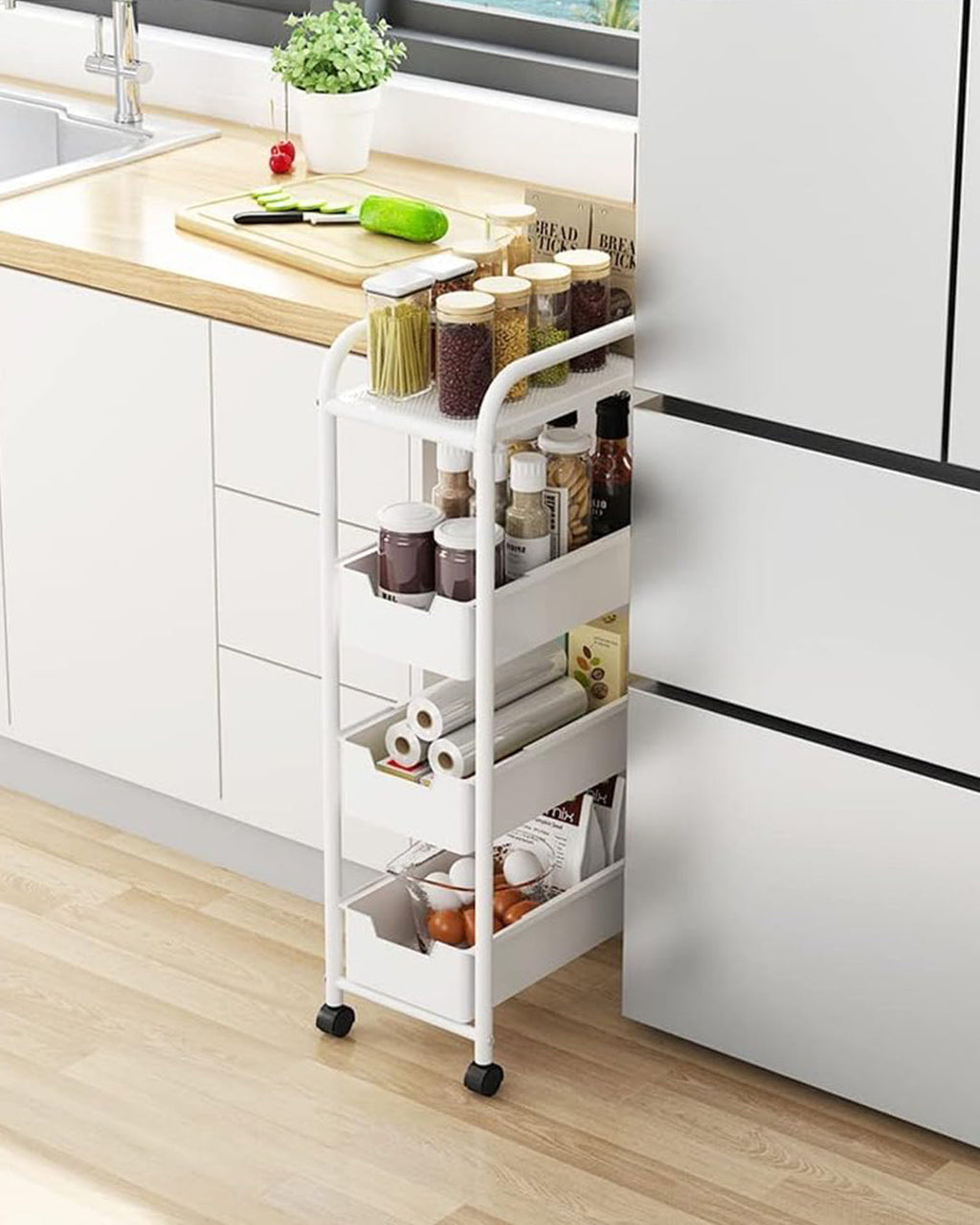 4 Slim Shelves Kitchen trolley-KYAMSTORE