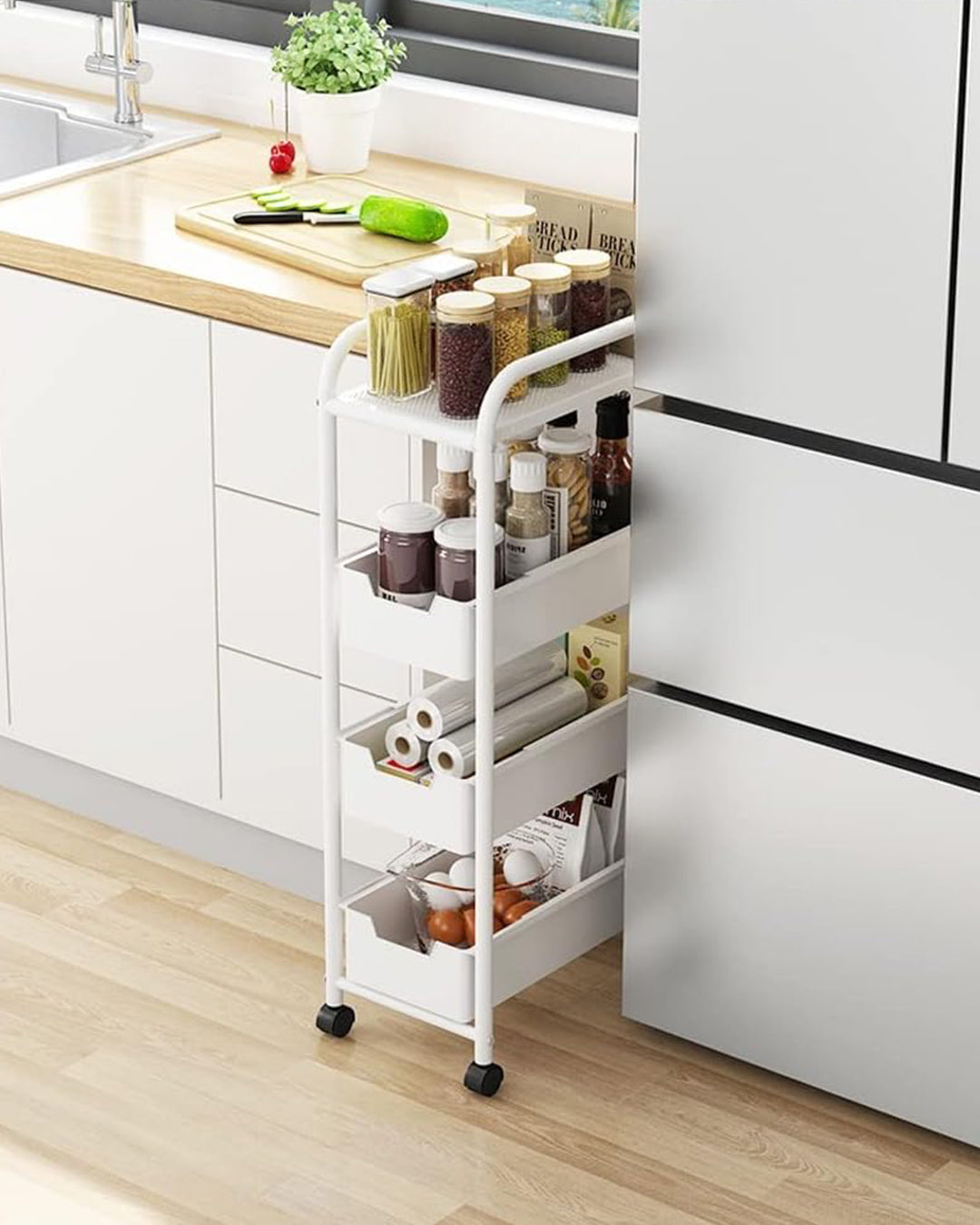 4 Slim Shelves Kitchen trolley-KYAMSTORE