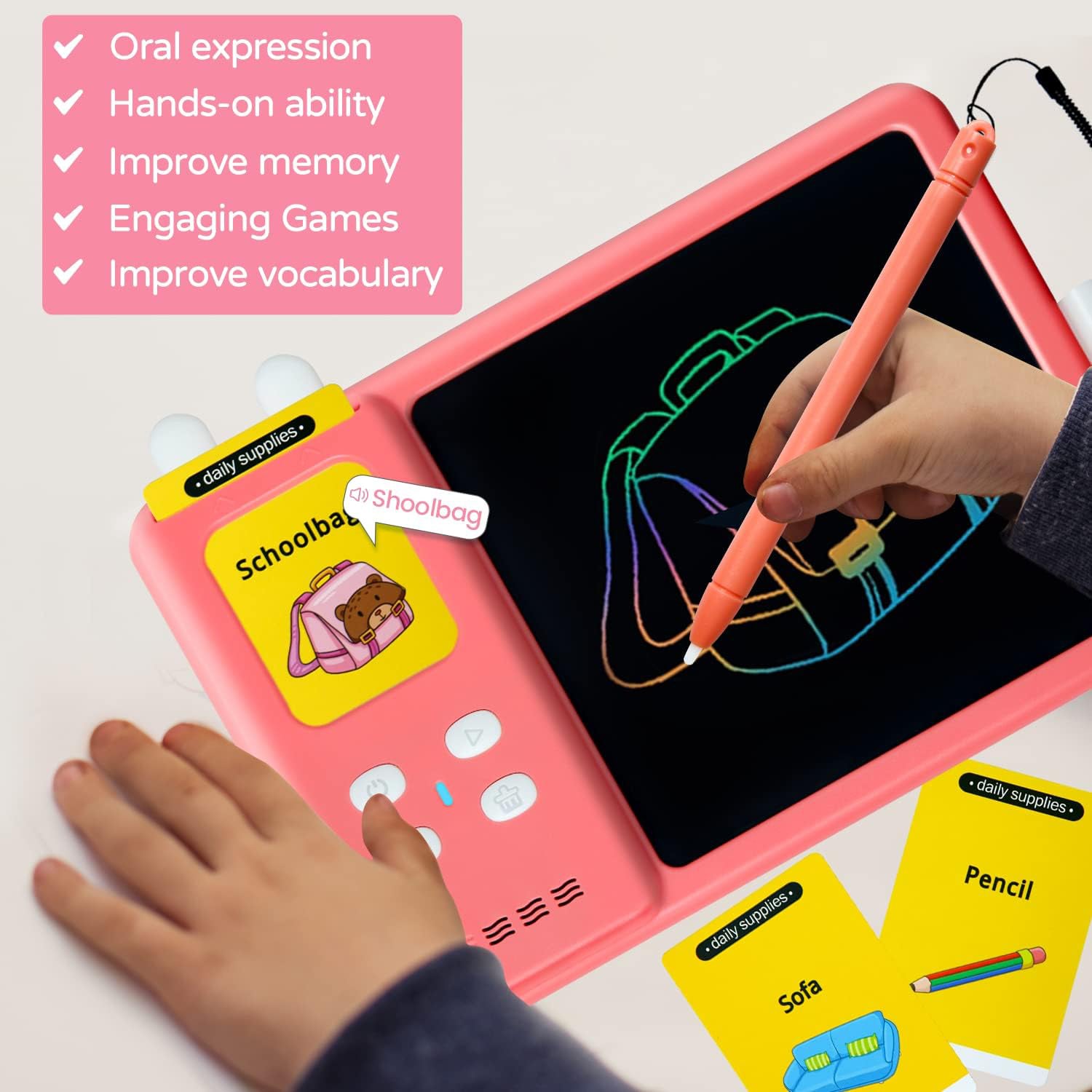 Talking Flash Cards & Drawing Tablet 2-in-1 for Kids-KYAMSTORE