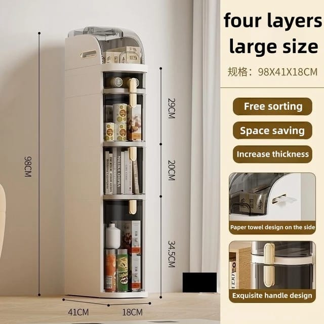 4-Tiers Bathroom Floor Cabinet Narrow Slim Gap Tower Organizer Side Rolling