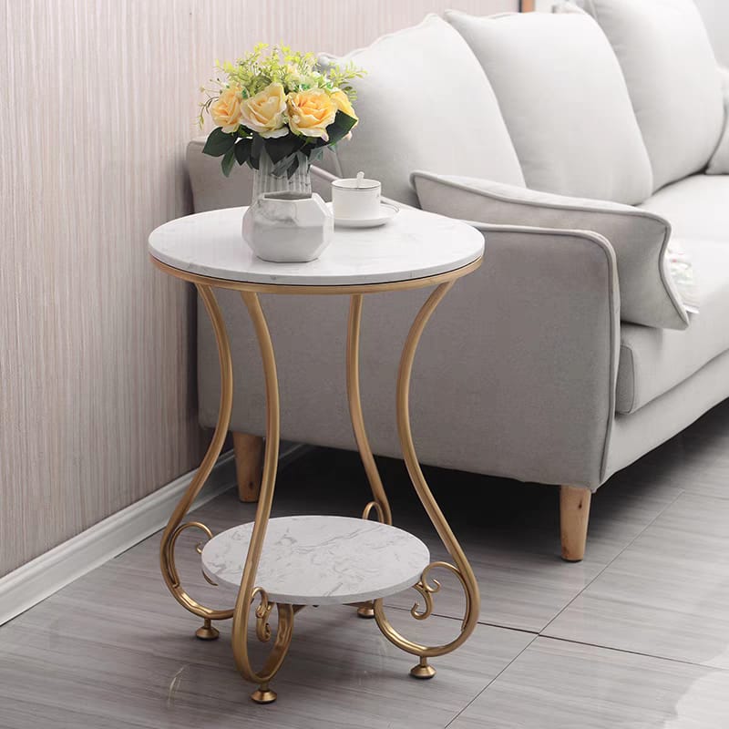 Marble Round Coffee Table with Two Layer for Living Room