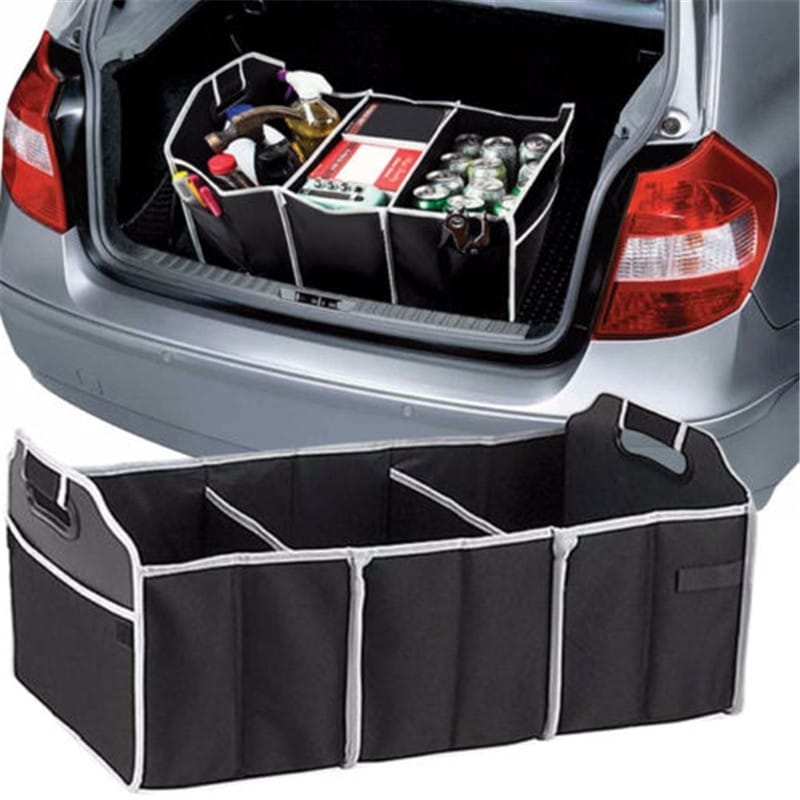 Car Trunk Organizer, Portable Foldable Waterproof Auto Storage Bag with 3 Compartments