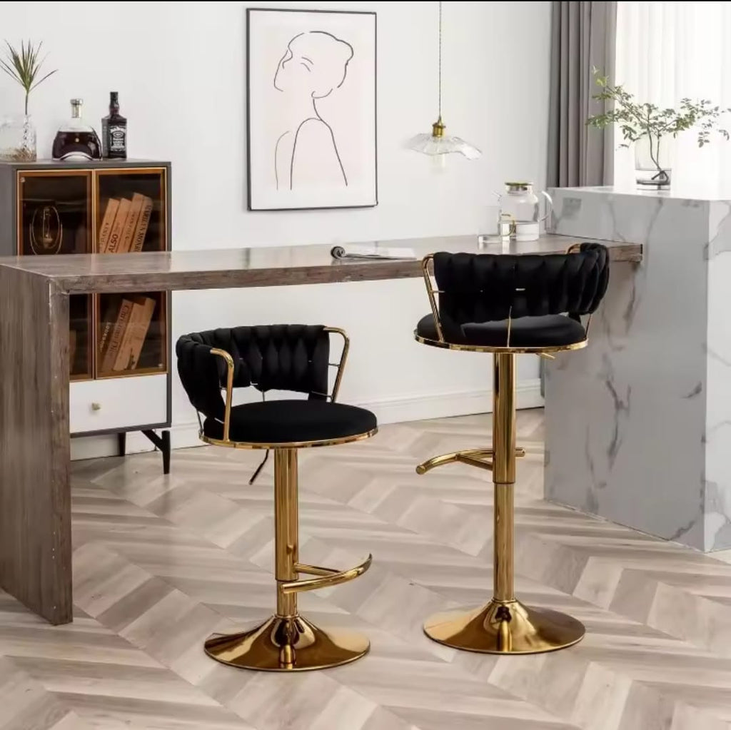 Gold Velvet Bar Stool, Swivel Counter Height Bar Stool with Back