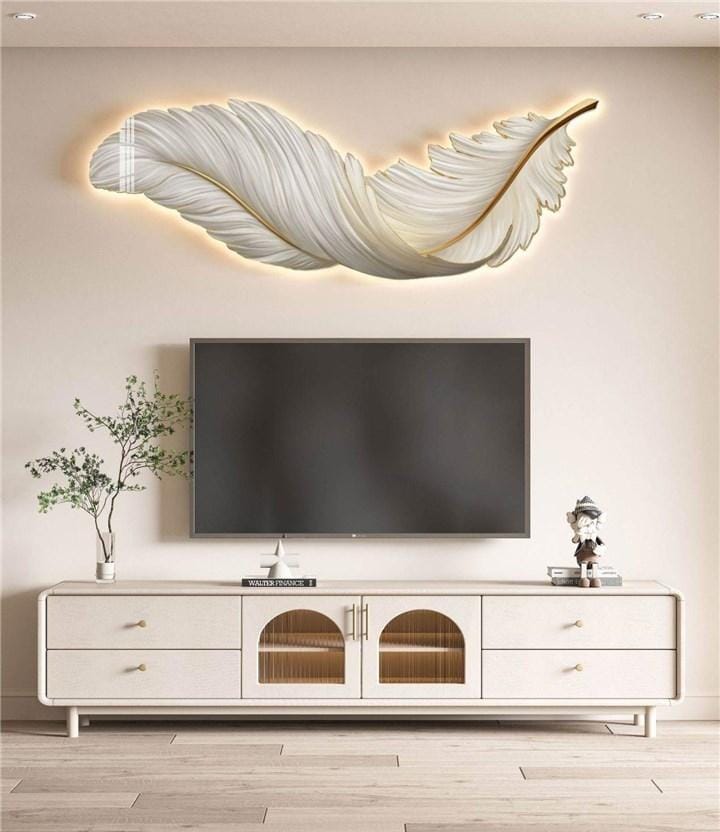 Feather Wall Decor with Light, LED Lighted Feather Wall Sculpture