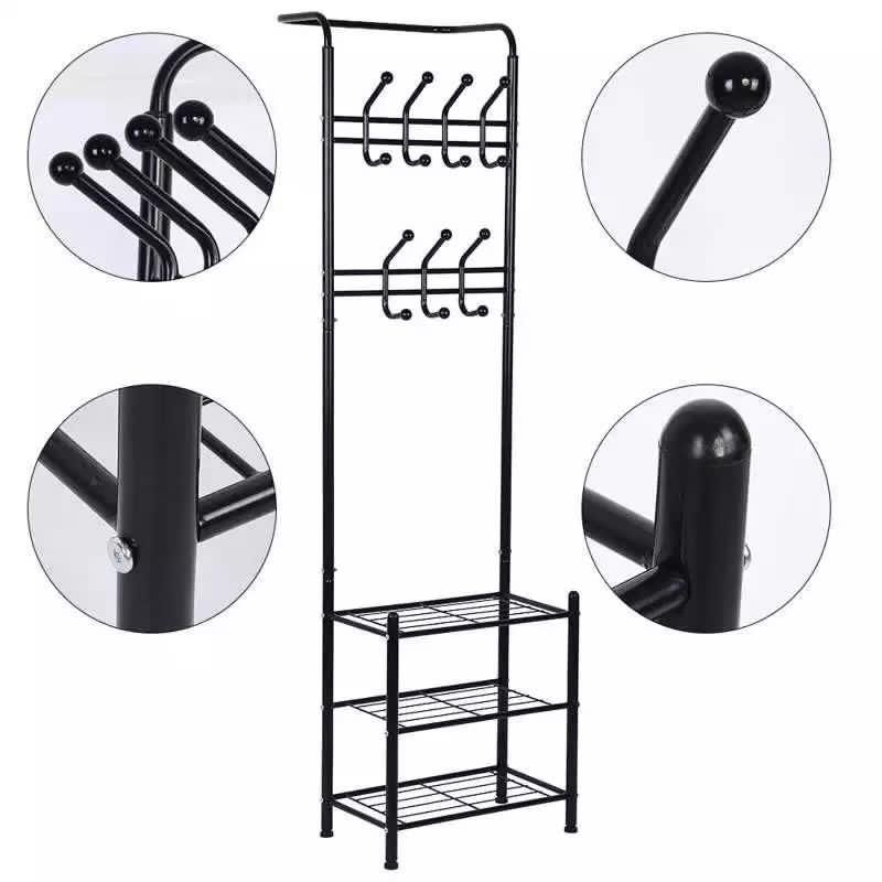 Steel 3-In-1 Coat Stand with 3 Shoe Shelves