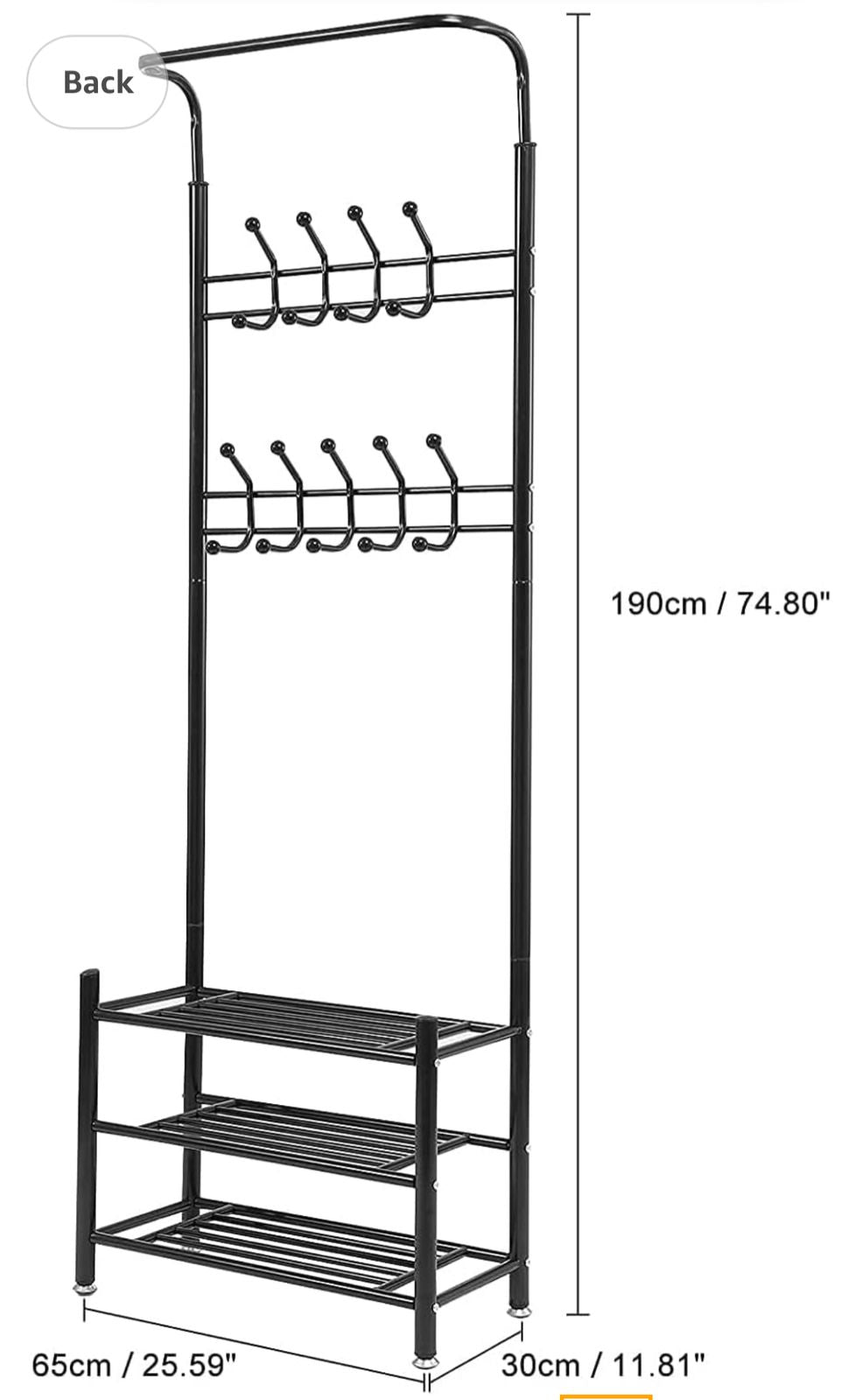 Steel 3-In-1 Coat Stand with 3 Shoe Shelves
