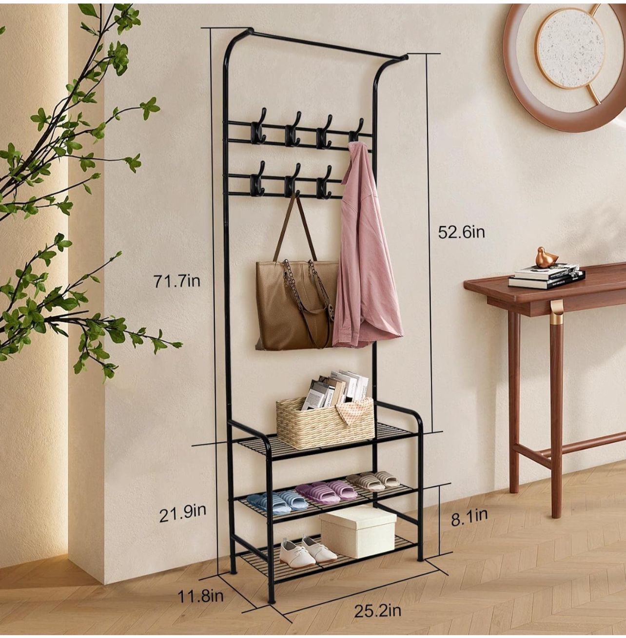 Steel 3-In-1 Coat Stand with 3 Shoe Shelves