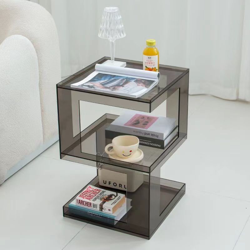Acrylic Side Table | Acrylic Nightstand with Storage Slots