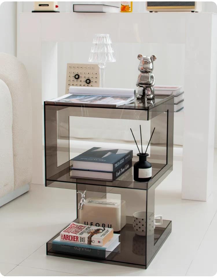Acrylic Side Table | Acrylic Nightstand with Storage Slots