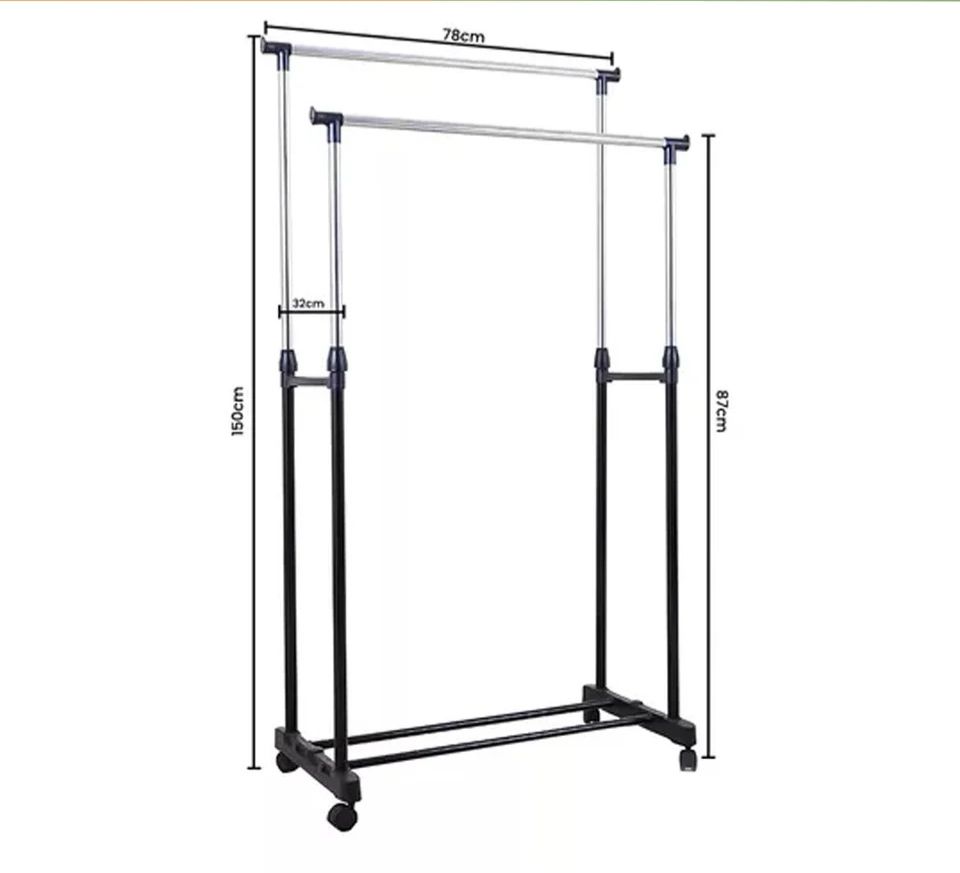 Double Rail Clothes Rack | Metal freestanding Clothes rail for display and storage
