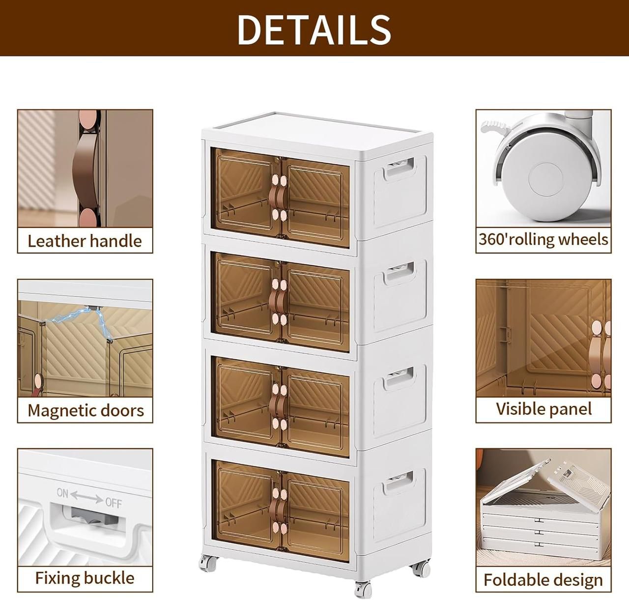 Plastic Storage Cabinets with Wheels, 4 x 63L Room Organizer