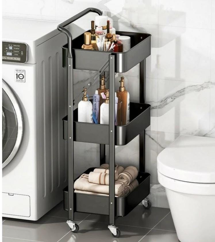 Kitchen Wagon, With Wheels, 3 Tiers, Foldable, Steel Rack