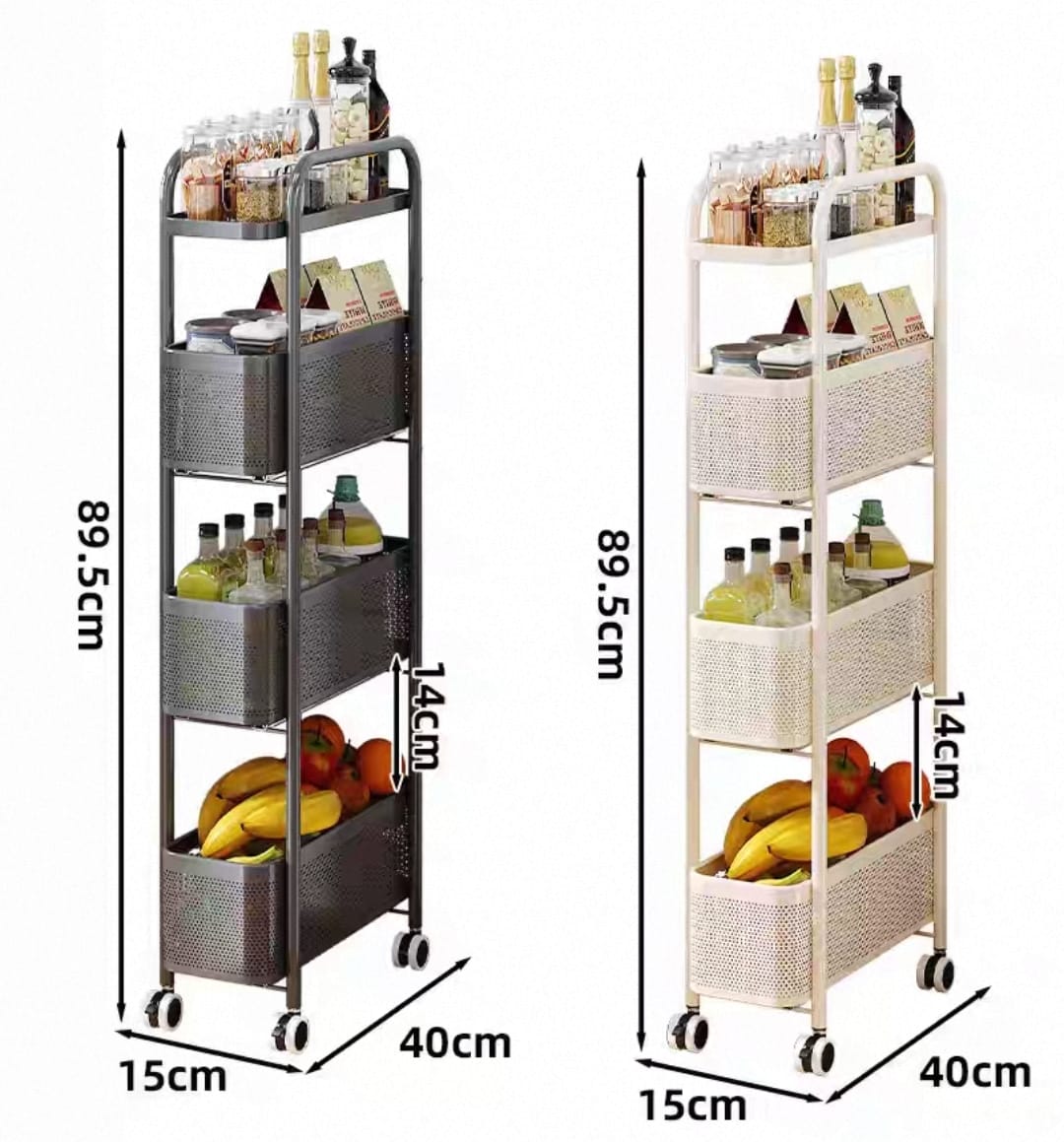 4 Tire Utility Rolling Cart,Kitchen Metal Storage Trolley Cart with Lockable Wheel