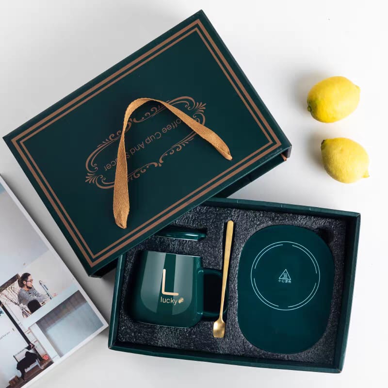 Cup Heater Set, 380ml Ceramic Explosion Proof Coffee Mug Temperature Control