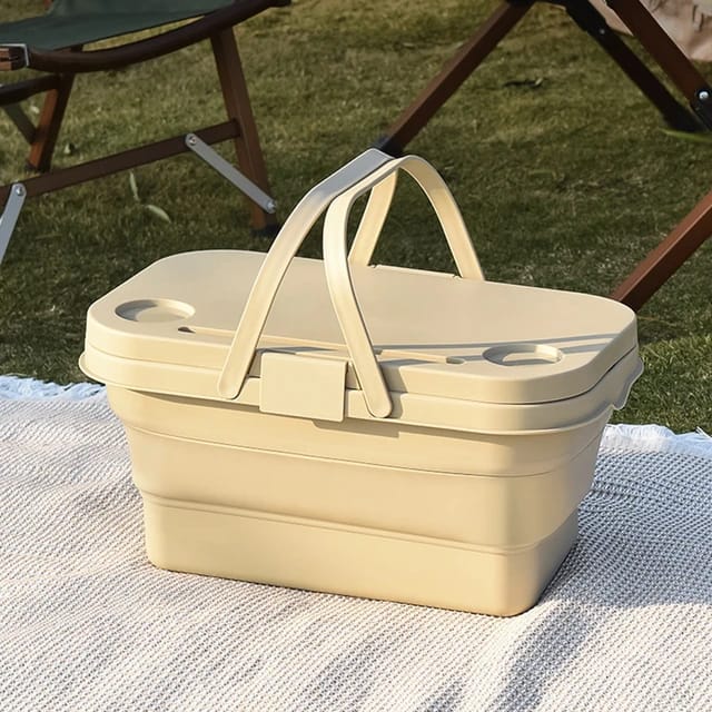 Foldable Picnic Basket | Large Capacity Camping Folding Basket with Table