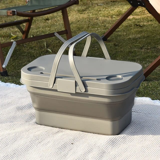 Foldable Picnic Basket | Large Capacity Camping Folding Basket with Table