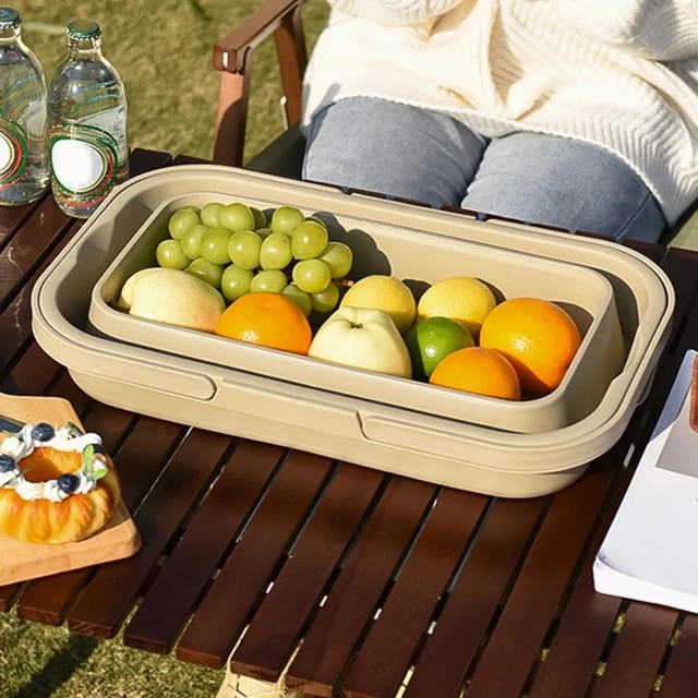 Foldable Picnic Basket | Large Capacity Camping Folding Basket with Table