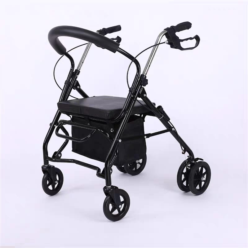Steel Rollator Walker with Seat – Black Height Adjustable Walkers for Seniors with 6 inch Wheels