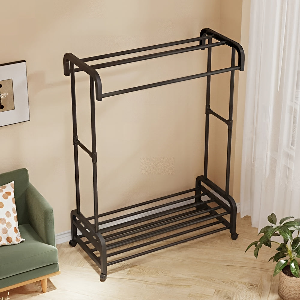 Double Rod Metal Clothes Rack with Storage Boxes for Shoes and Boots